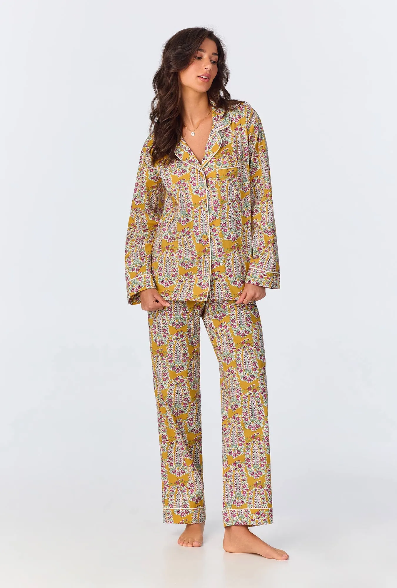 Budding Blooms Long Sleeve Classic Woven Cotton Poplin Long PJ Set