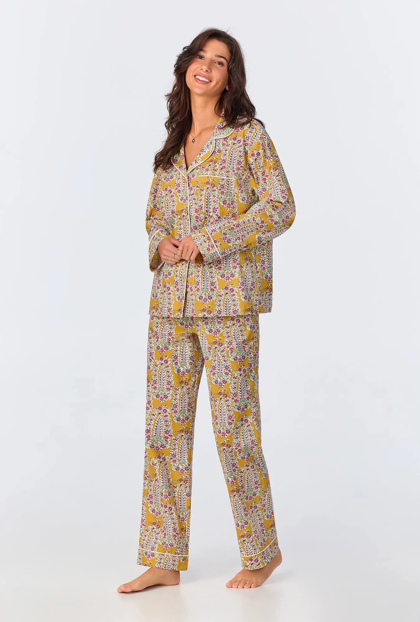 Budding Blooms Long Sleeve Classic Woven Cotton Poplin Long PJ Set
