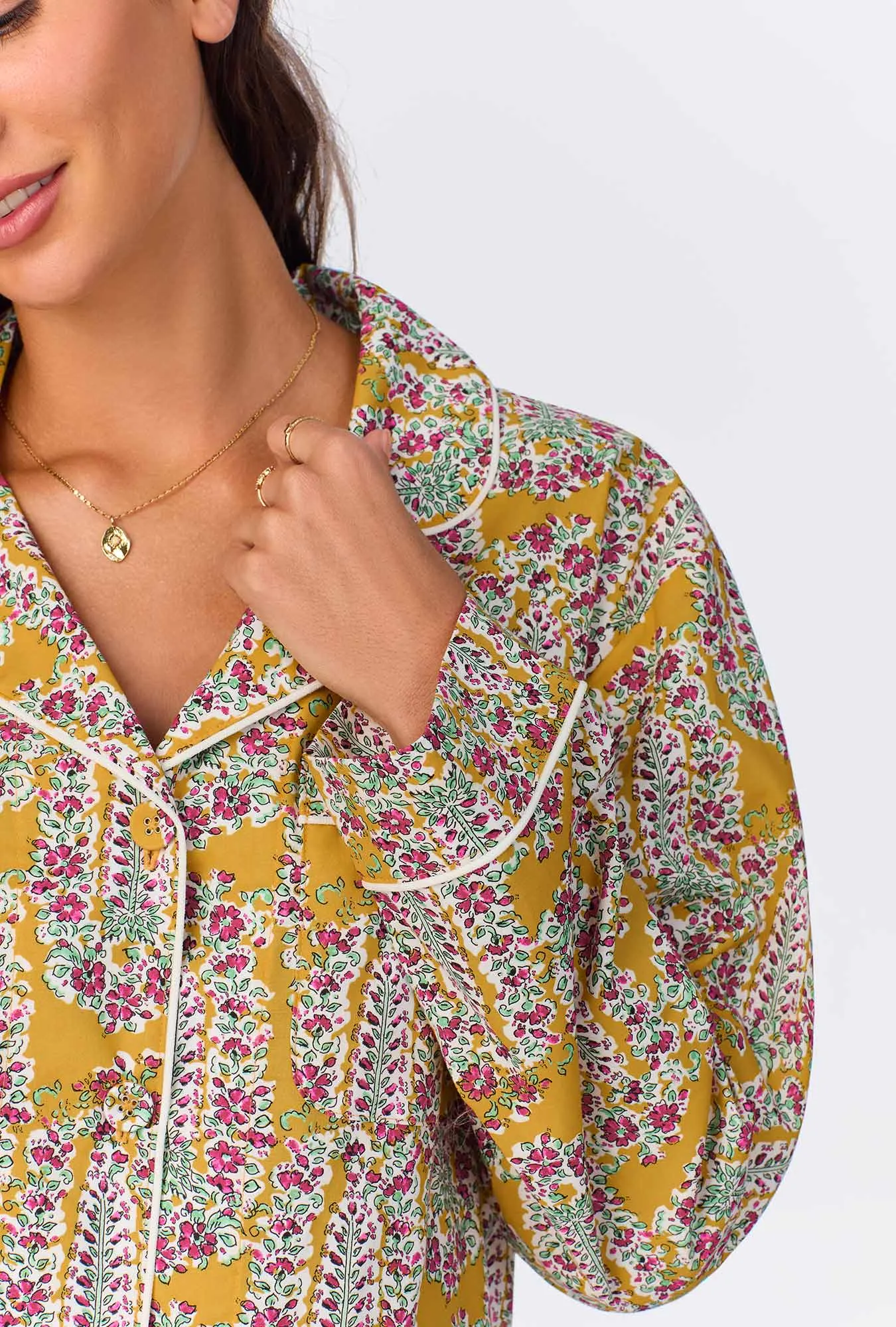 Budding Blooms Long Sleeve Classic Woven Cotton Poplin Long PJ Set