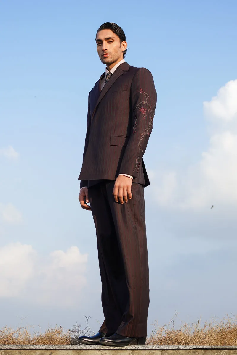 Burgundy Striped Single Breasted Suit