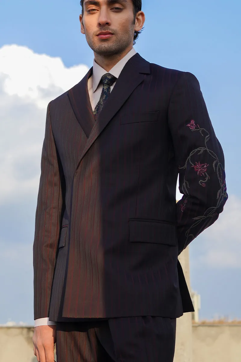 Burgundy Striped Single Breasted Suit