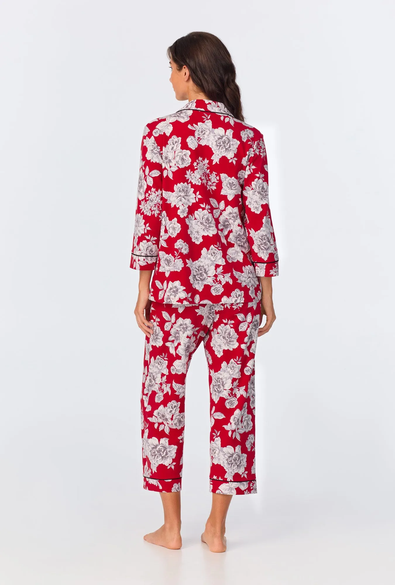 Camellias 3/4 Sleeve Classic Stretch Jersey Cropped PJ Set