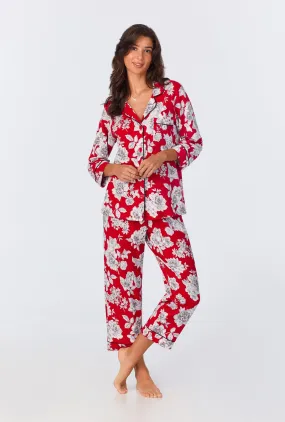 Camellias 3/4 Sleeve Classic Stretch Jersey Cropped PJ Set