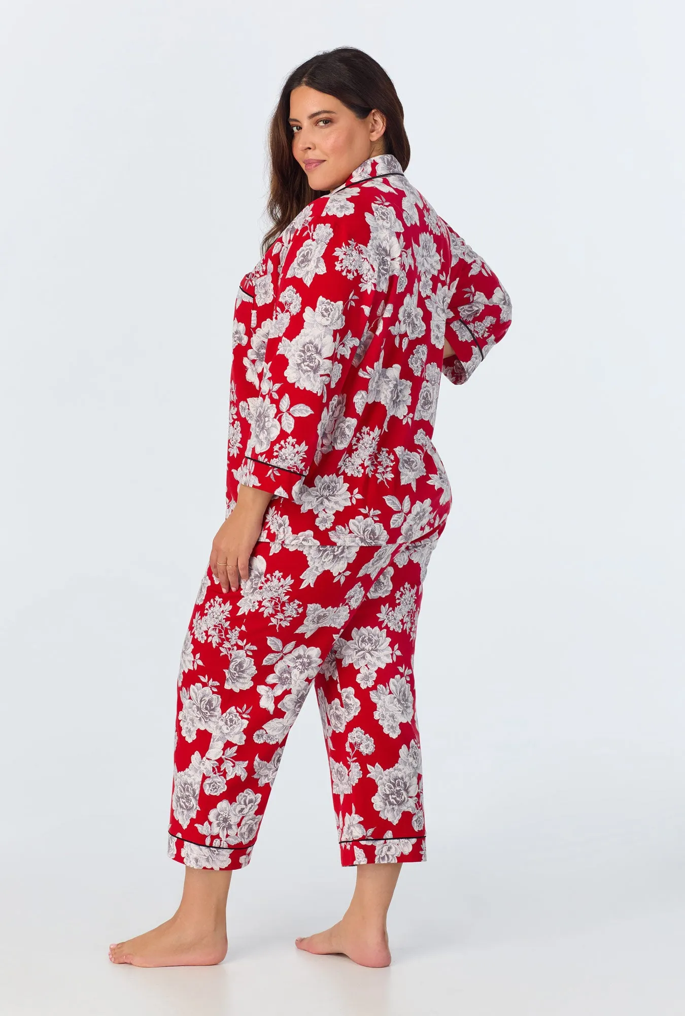 Camellias 3/4 Sleeve Classic Stretch Jersey Cropped PJ Set