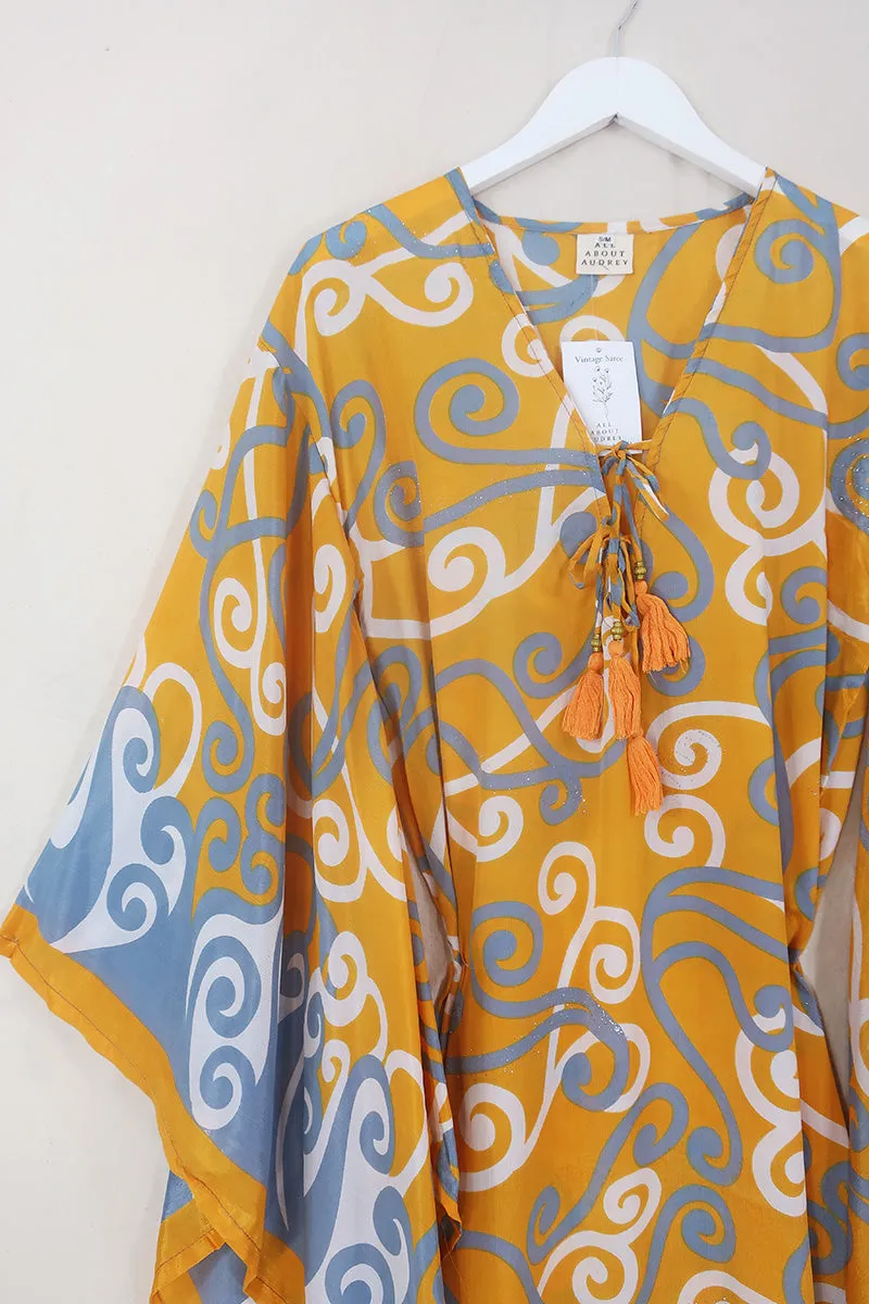 Cassandra Maxi Kaftan - Turmeric & Twinkling Sparkles - Vintage Sari - Size S/M