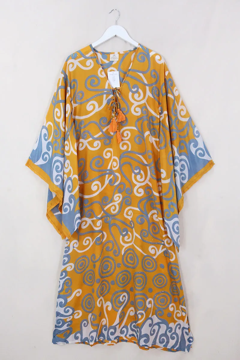 Cassandra Maxi Kaftan - Turmeric & Twinkling Sparkles - Vintage Sari - Size S/M