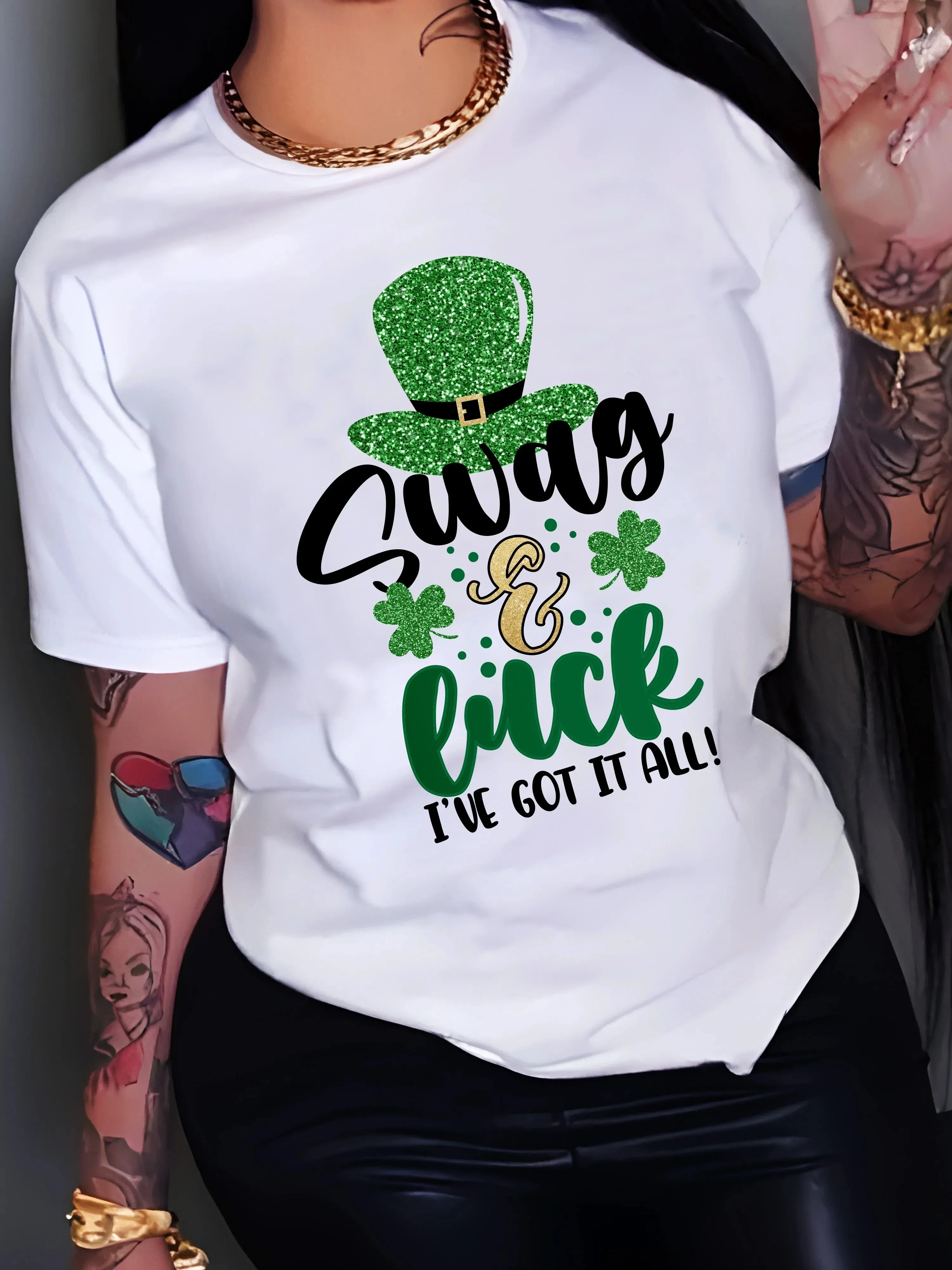 Casual Women's St. Patrick's Festive Alphabet Print Tee T-shirt