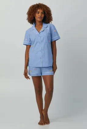 Chambray Short Sleeve Classic Woven Cotton Poplin Shorty PJ Set