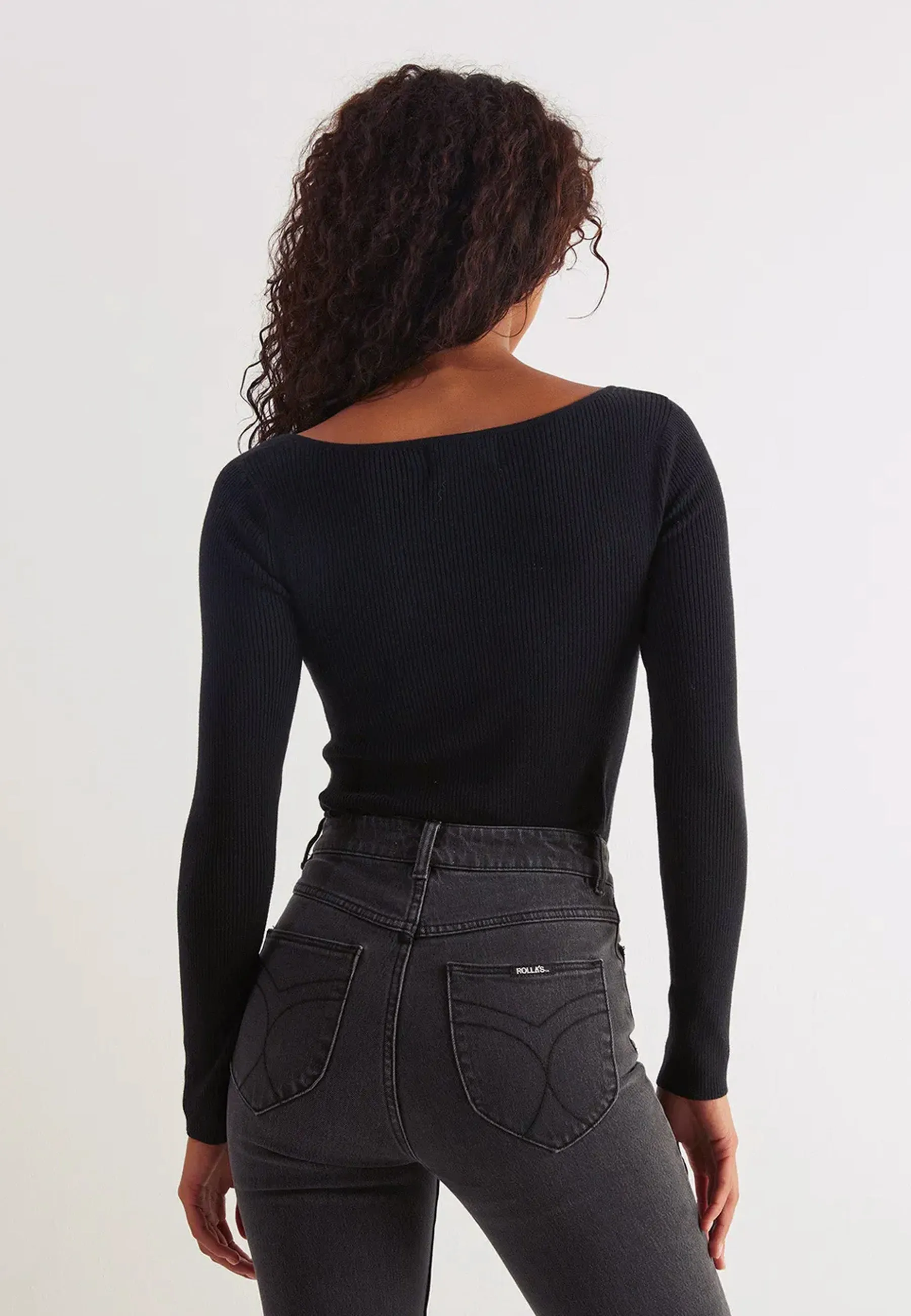 Cherry Knit Long Sleeve Top - black