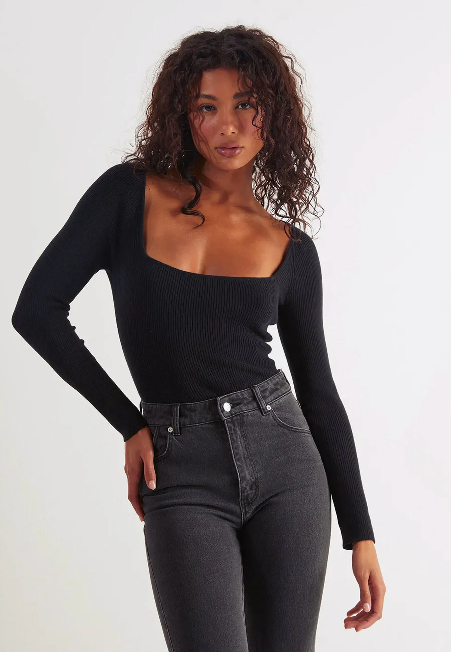 Cherry Knit Long Sleeve Top - black