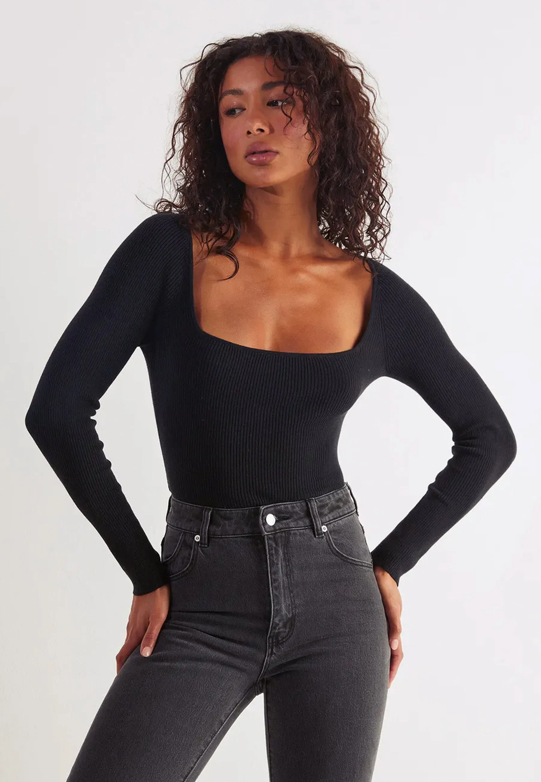 Cherry Knit Long Sleeve Top - black