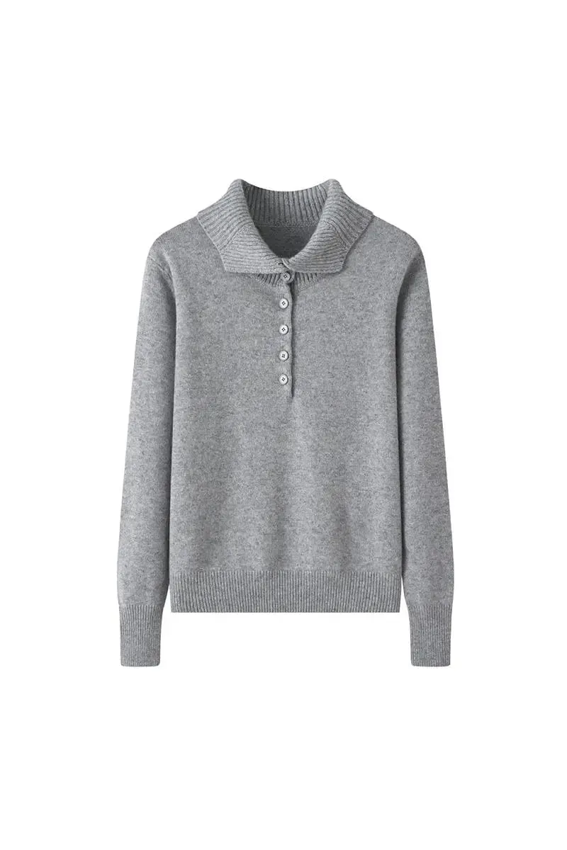 Chunky 100 Cashmere Polo Collar Sweater