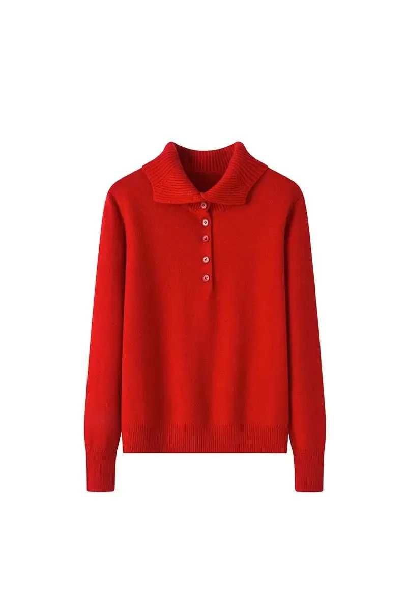 Chunky 100 Cashmere Polo Collar Sweater
