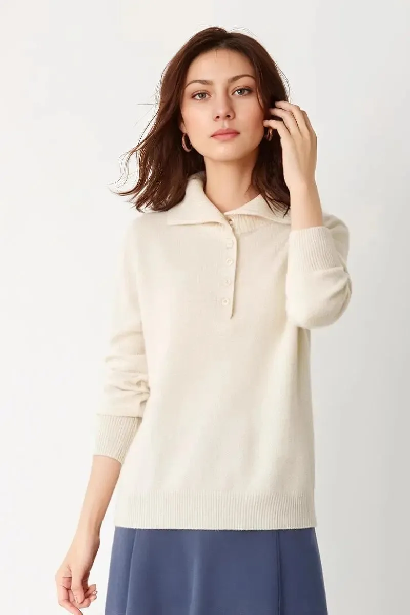 Chunky 100 Cashmere Polo Collar Sweater
