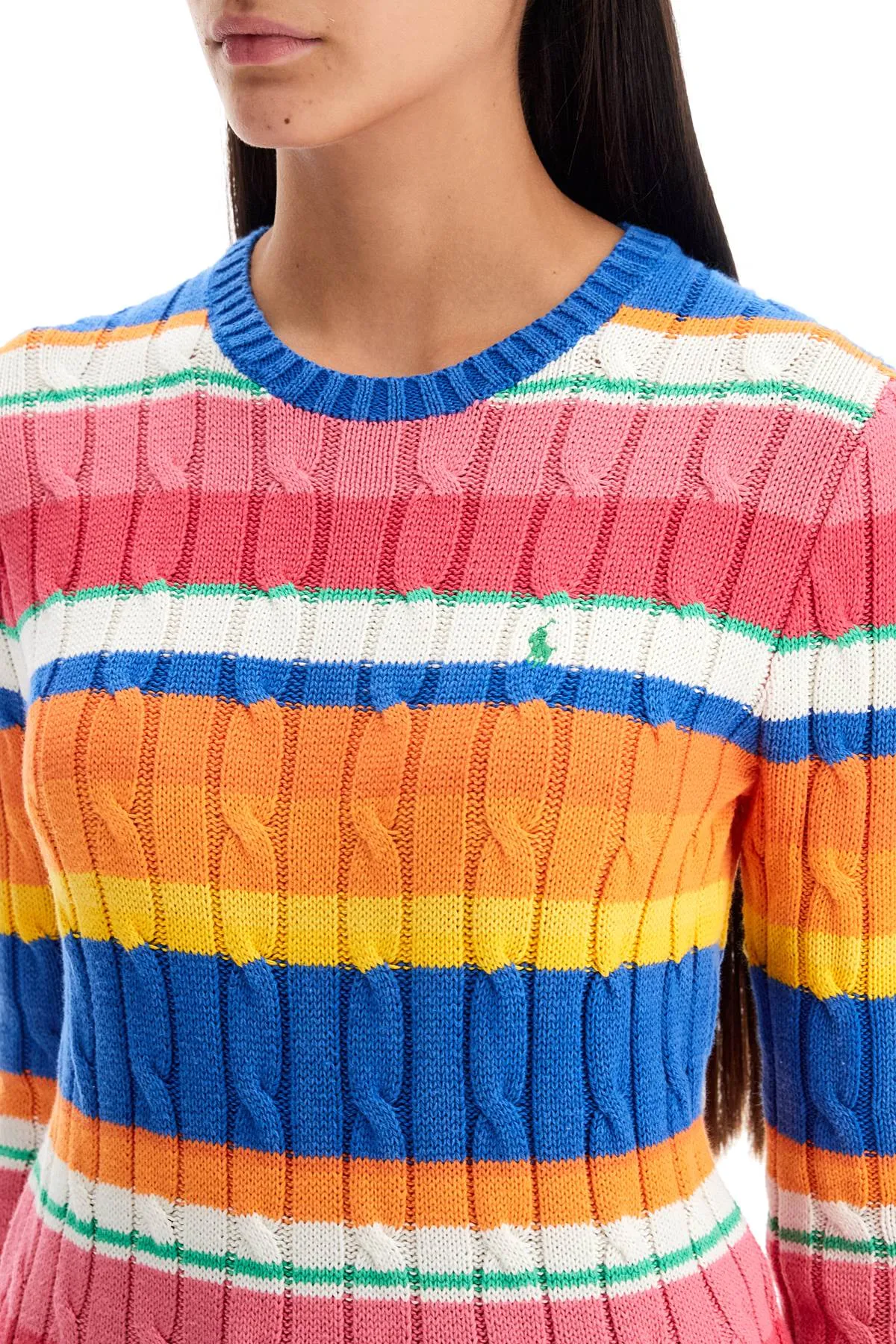 cotton crewneck sweater with braided design