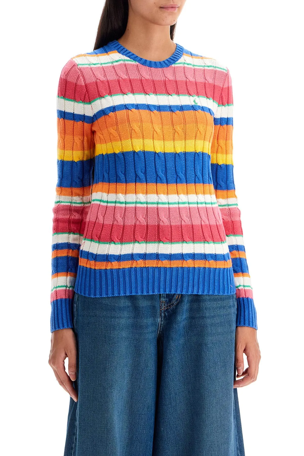 cotton crewneck sweater with braided design