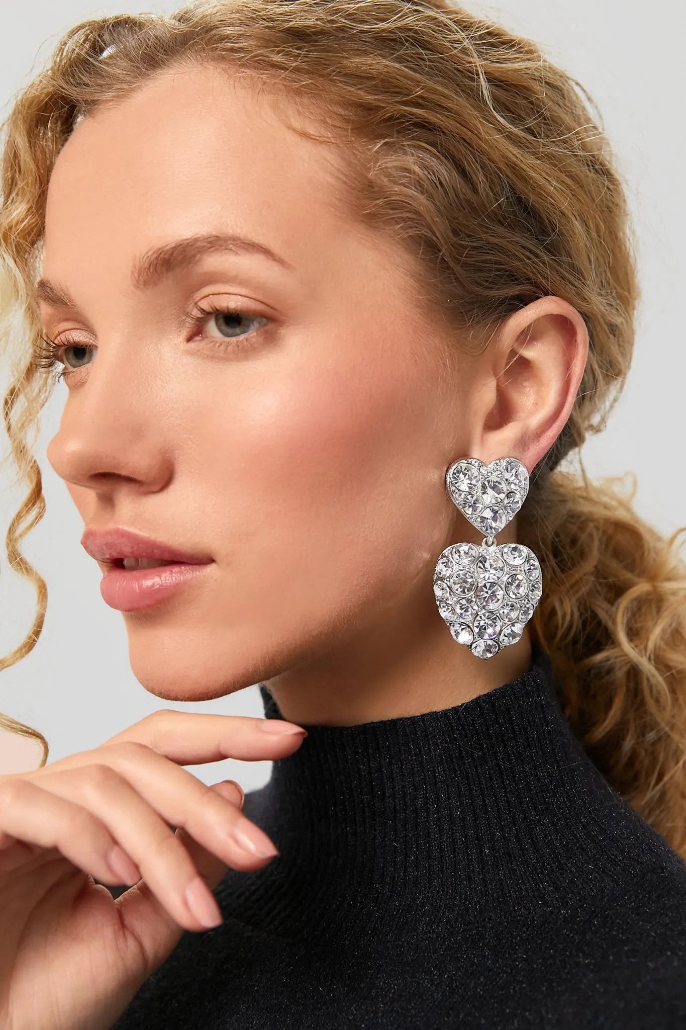 Crystal Disco Heart Drop Earrings
