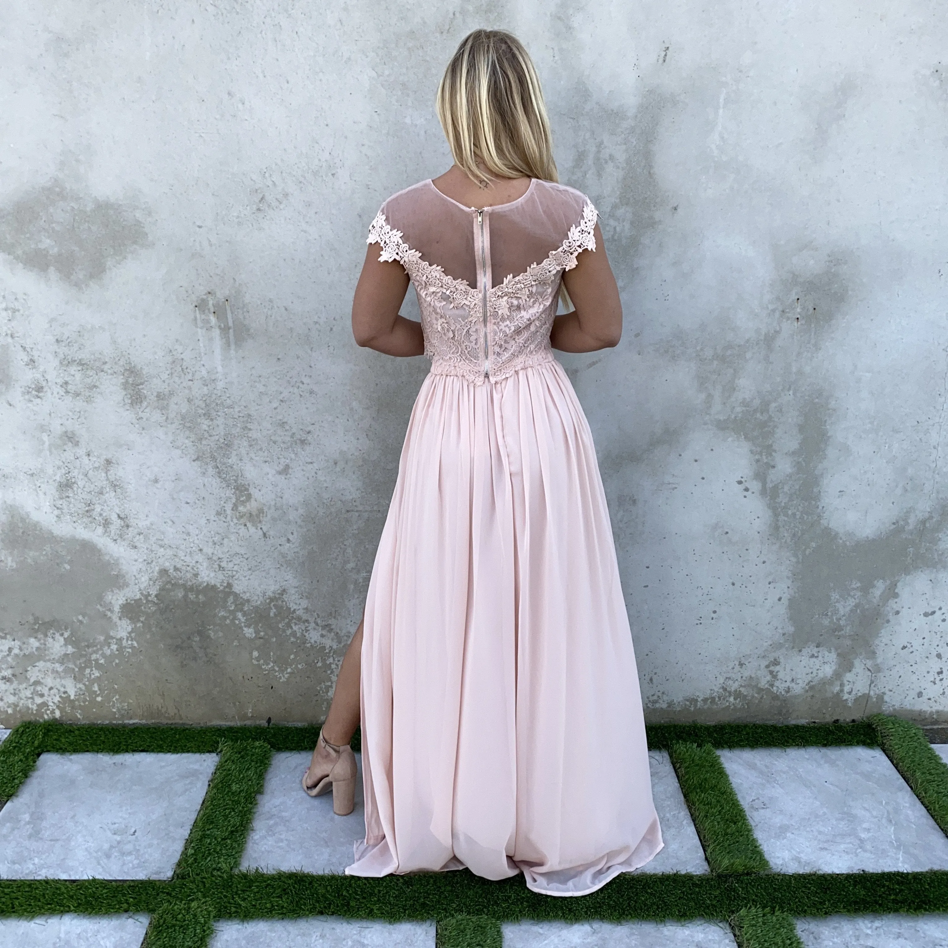Dance With Me Lace Top & Maxi Skirt Set In Blush Pink