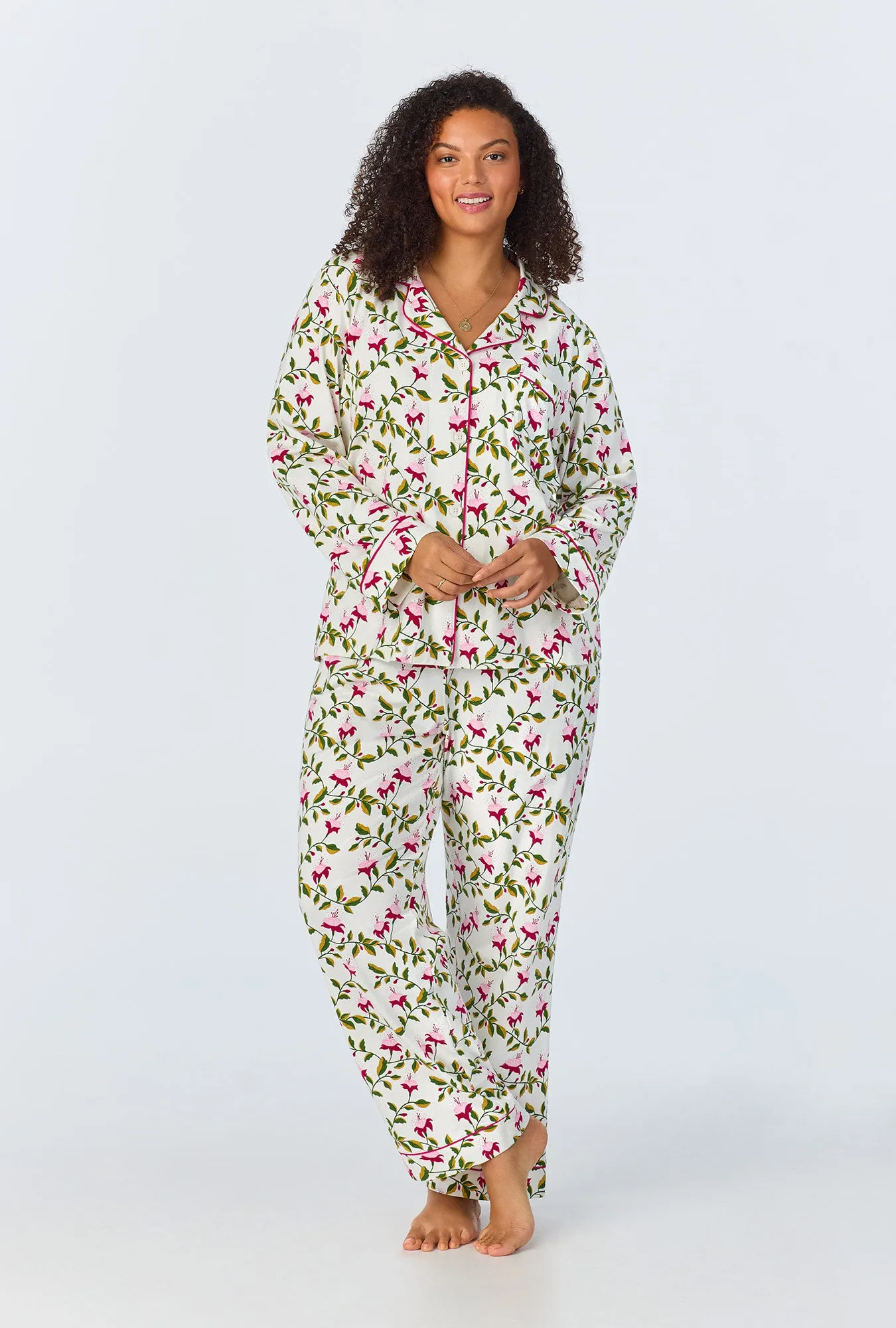 Dancing Fuchsias Long Sleeve Classic Stretch Jersey Long PJ Set