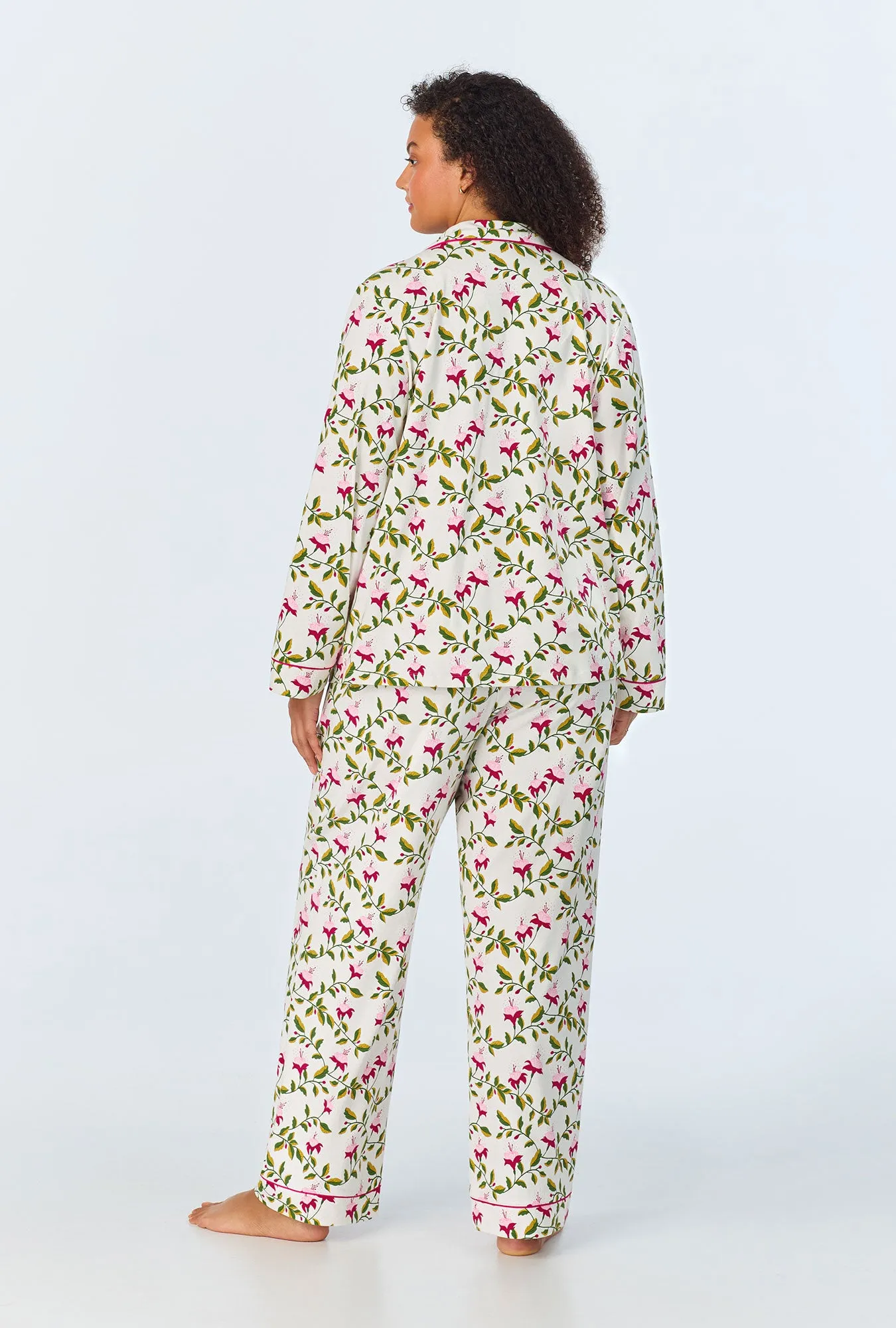 Dancing Fuchsias Long Sleeve Classic Stretch Jersey Long PJ Set
