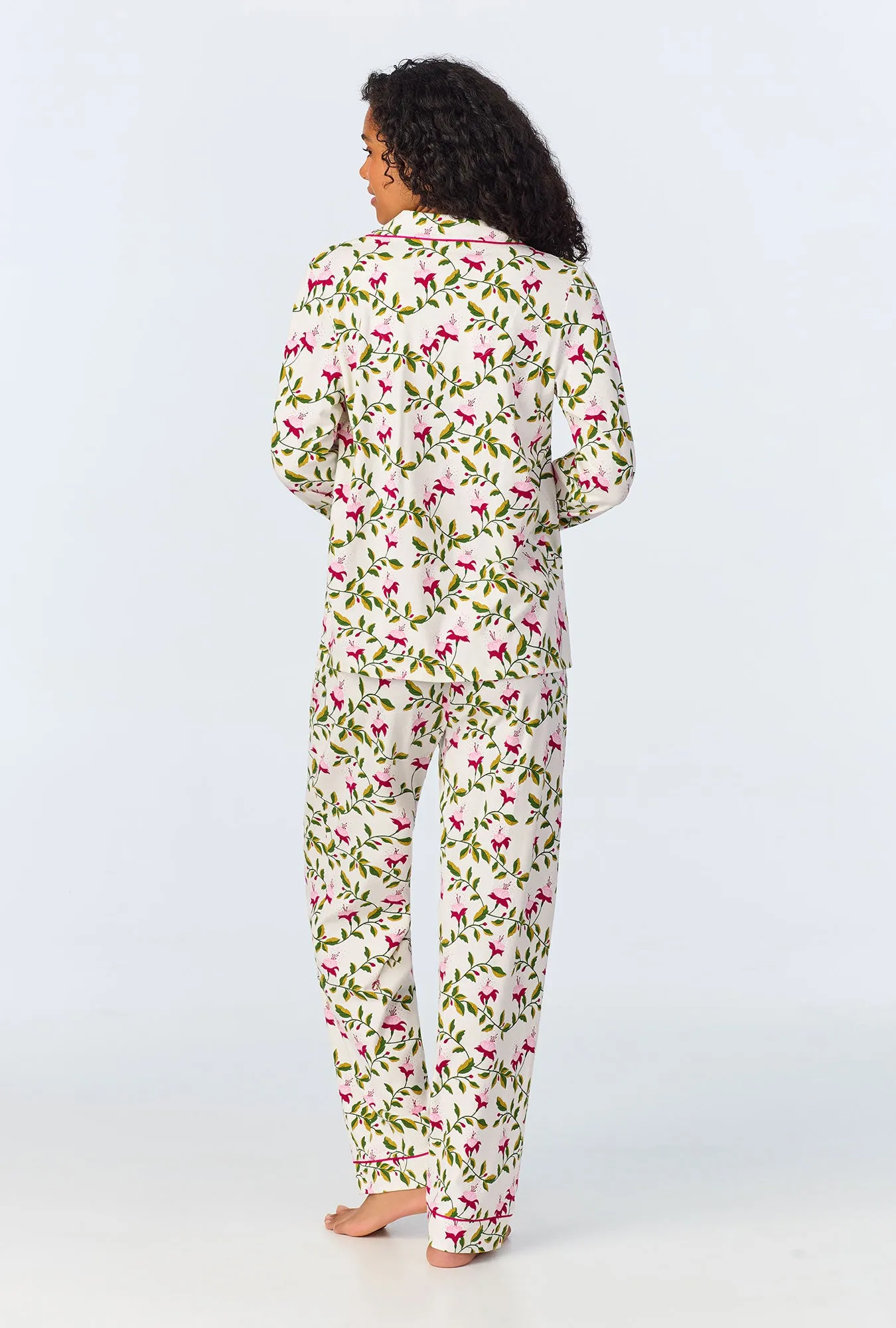 Dancing Fuchsias Long Sleeve Classic Stretch Jersey Long PJ Set
