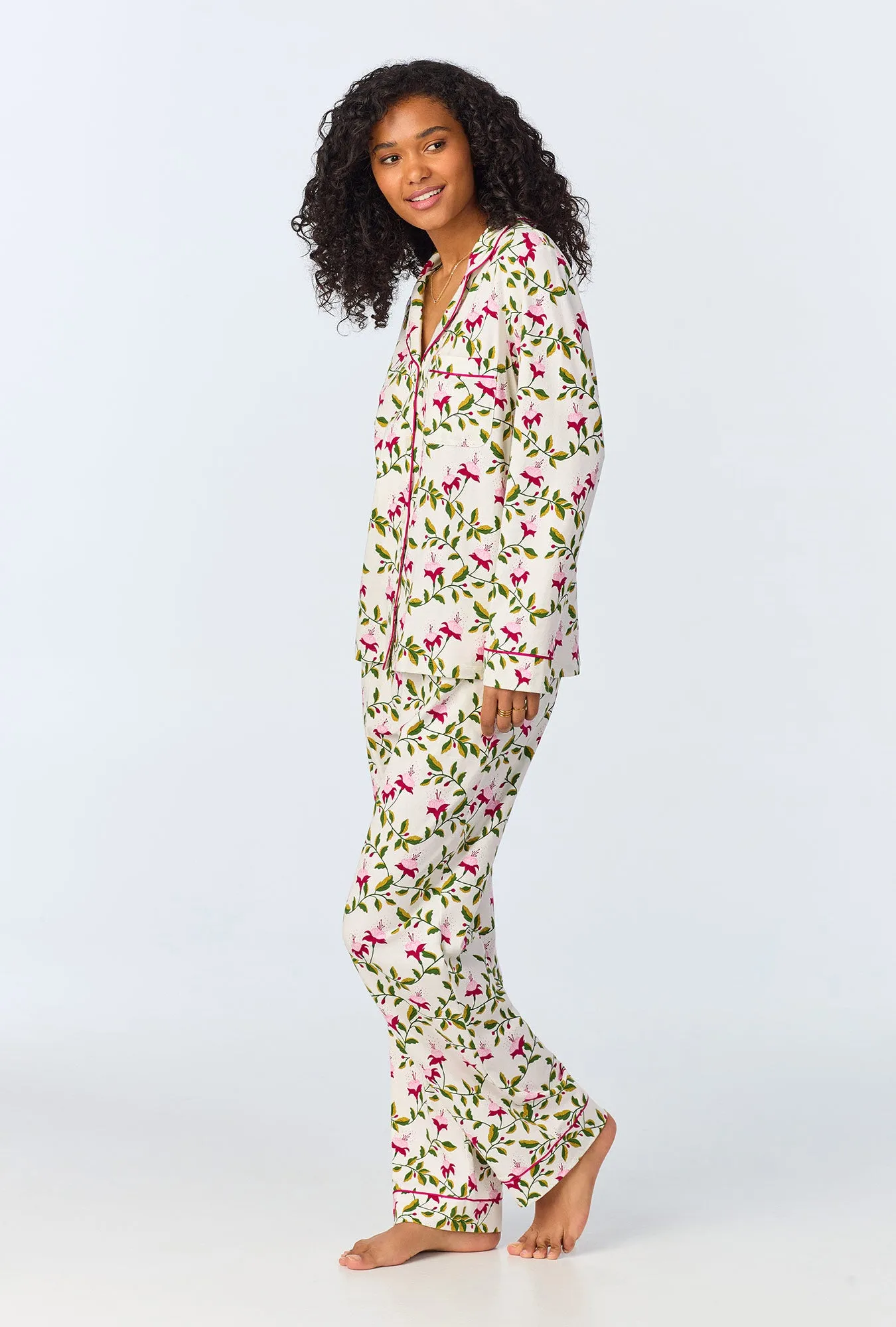 Dancing Fuchsias Long Sleeve Classic Stretch Jersey Long PJ Set