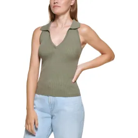 DKNY Jeans Womens V-Neck Polo Tank Top Sweater