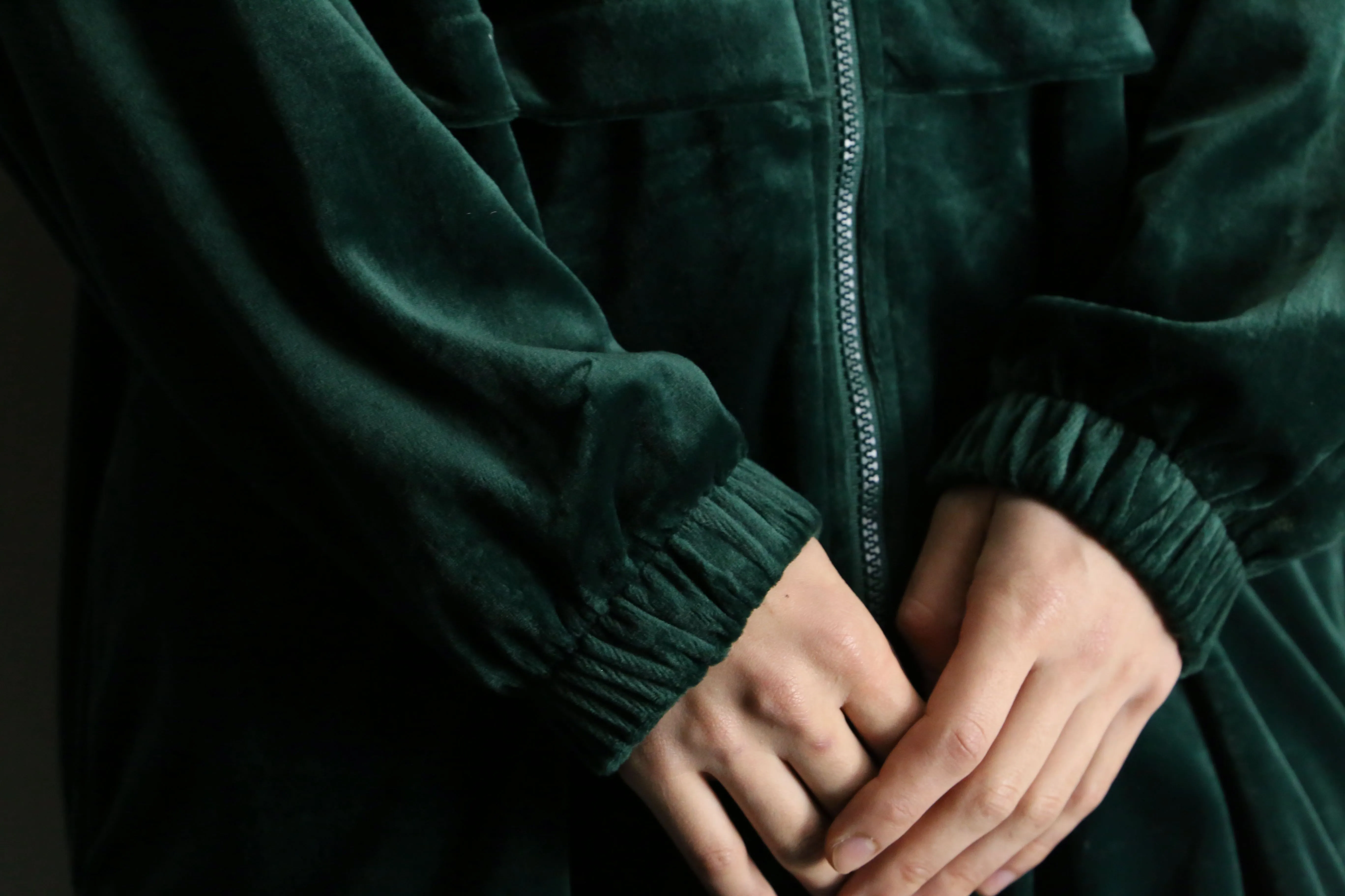 green loose velour track jacket
