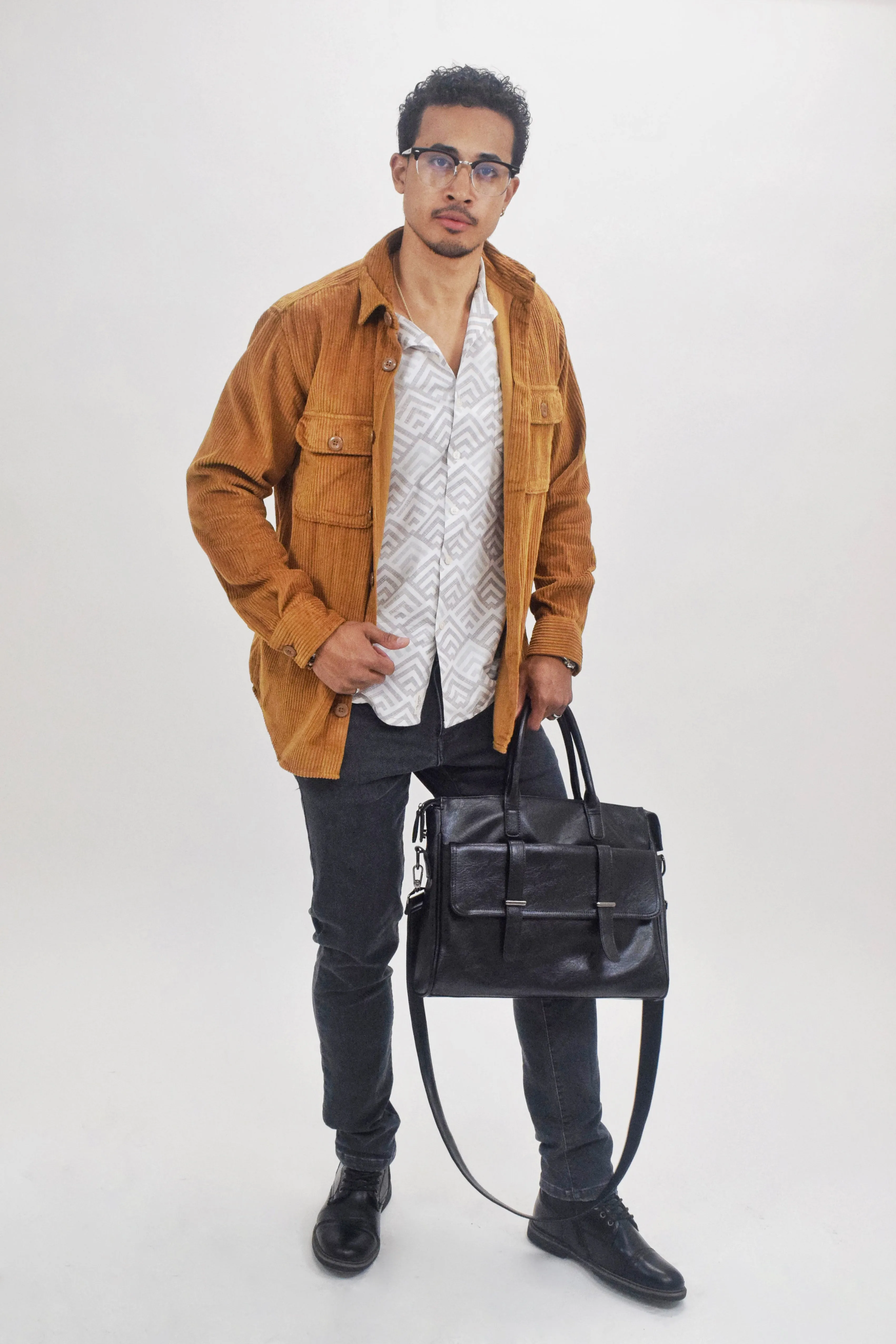 Jack & Jones Burnt Orange Corduroy Button Up Over Shirt With Front Chest Pockets