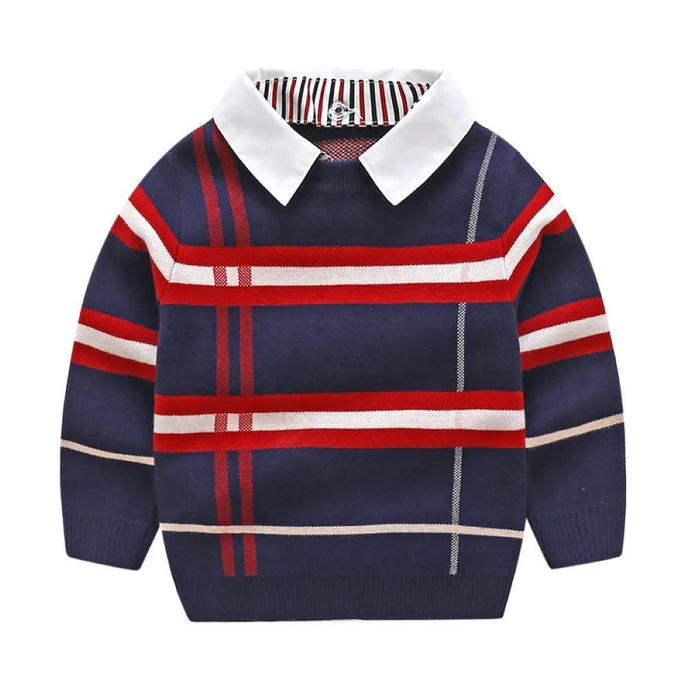 Kids Boy Lapel Strip Pattern Polo Sweater Boy Boutique Clothing Wholesale