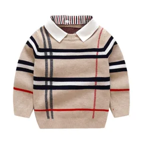 Kids Boy Lapel Strip Pattern Polo Sweater Boy Boutique Clothing Wholesale