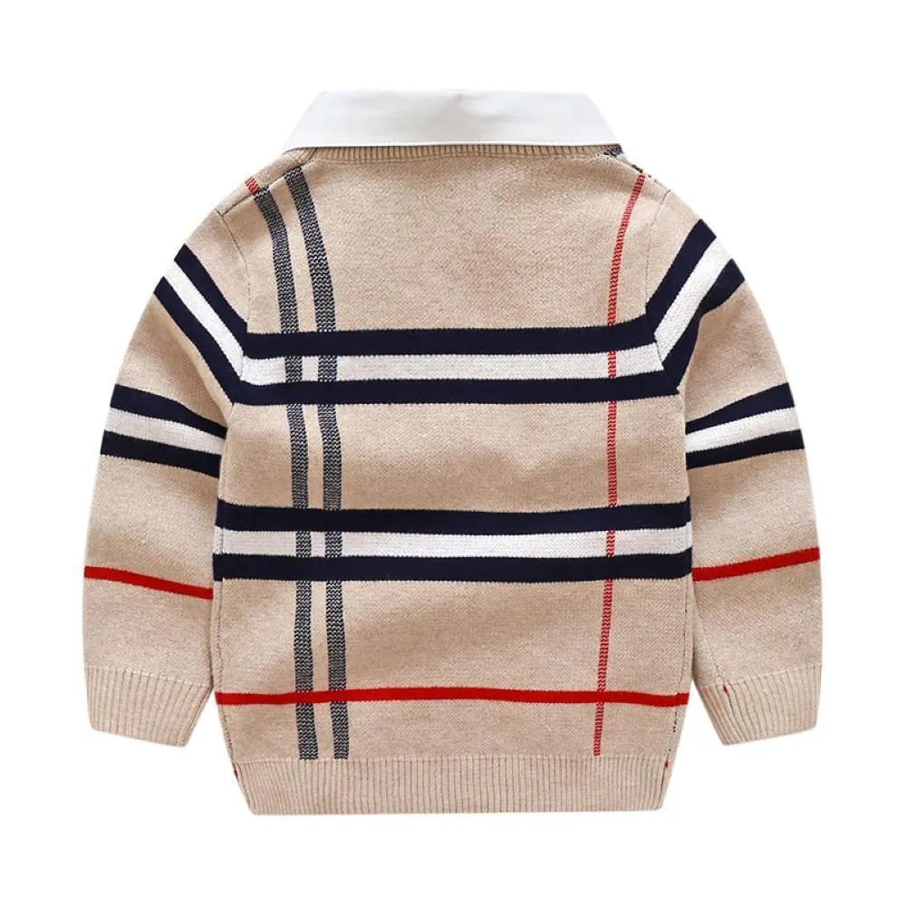 Kids Boy Lapel Strip Pattern Polo Sweater Boy Boutique Clothing Wholesale