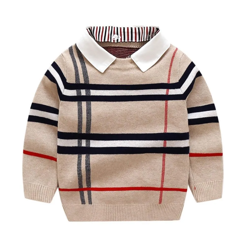 Kids Boy Lapel Strip Pattern Polo Sweater Boy Boutique Clothing Wholesale
