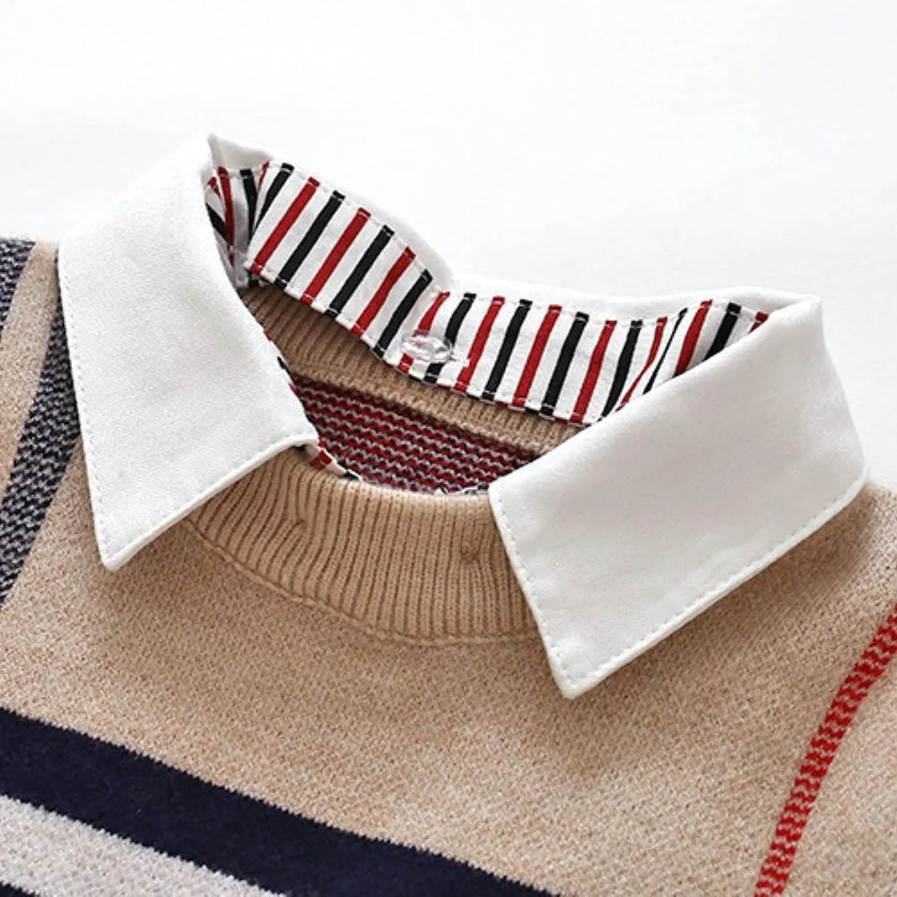 Kids Boy Lapel Strip Pattern Polo Sweater Boy Boutique Clothing Wholesale