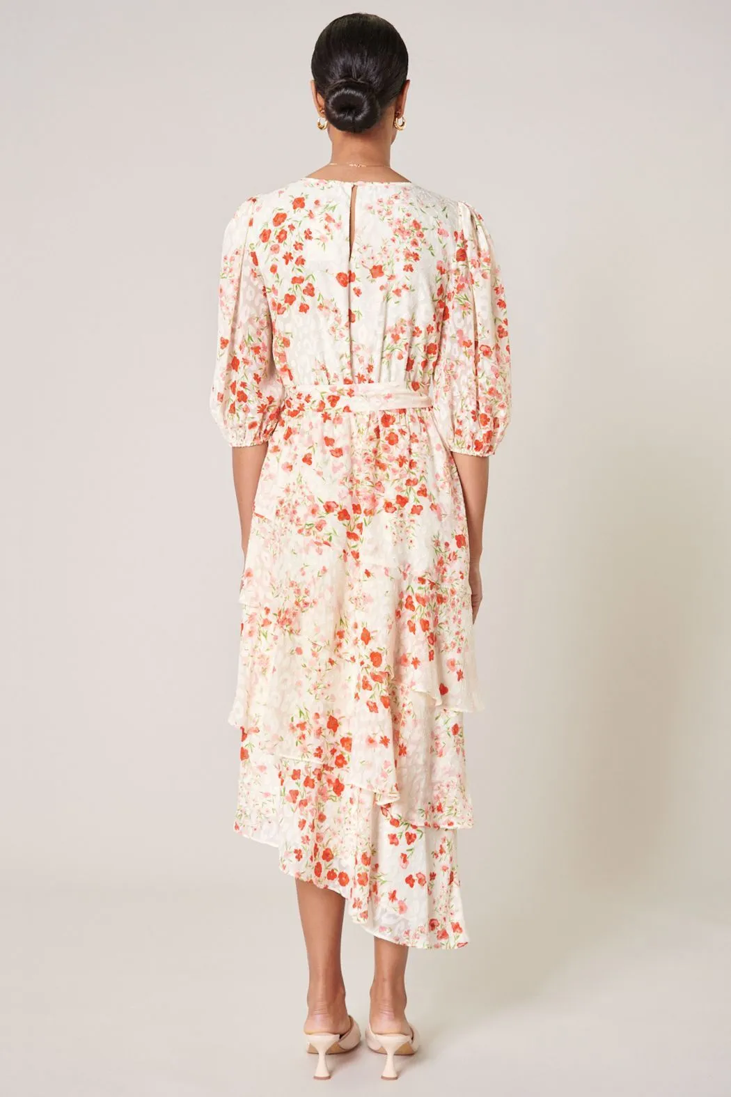 Love Bomb Celia Asymmetrical Ruffle Midi Dress