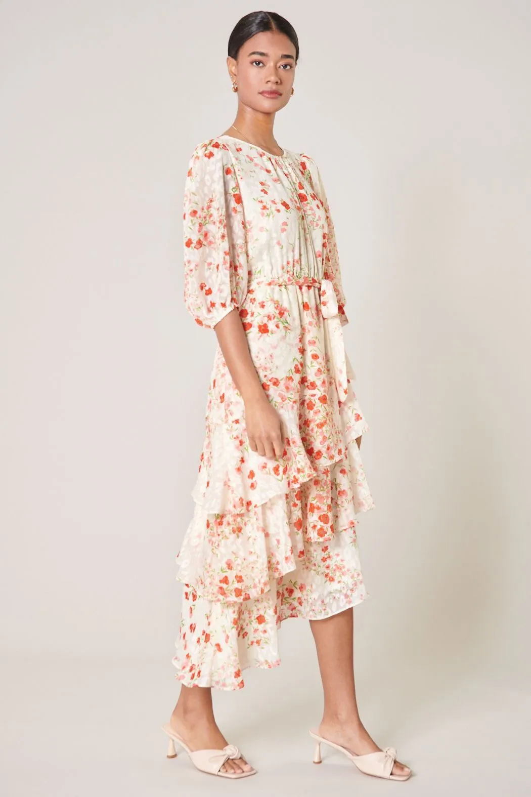 Love Bomb Celia Asymmetrical Ruffle Midi Dress