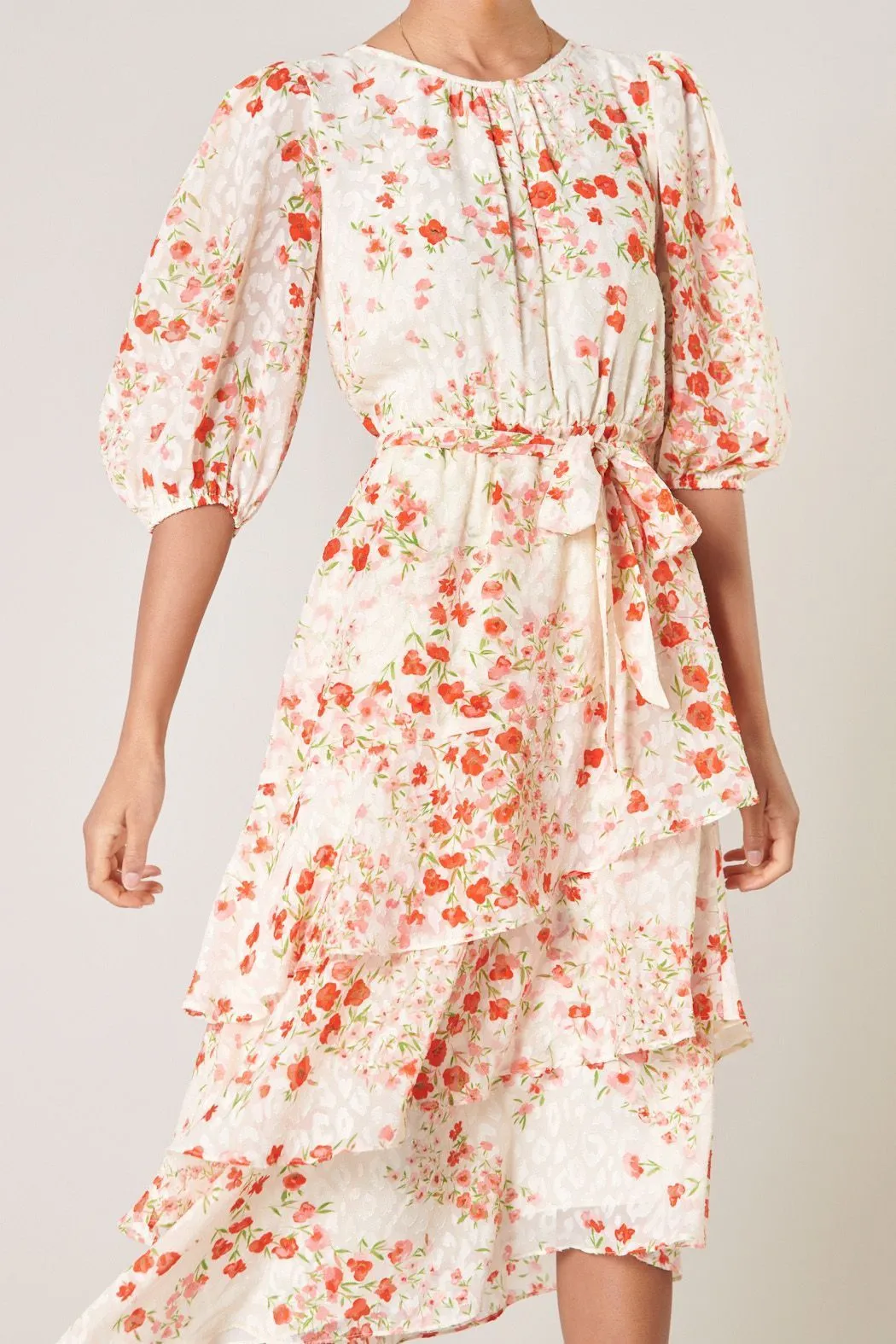 Love Bomb Celia Asymmetrical Ruffle Midi Dress