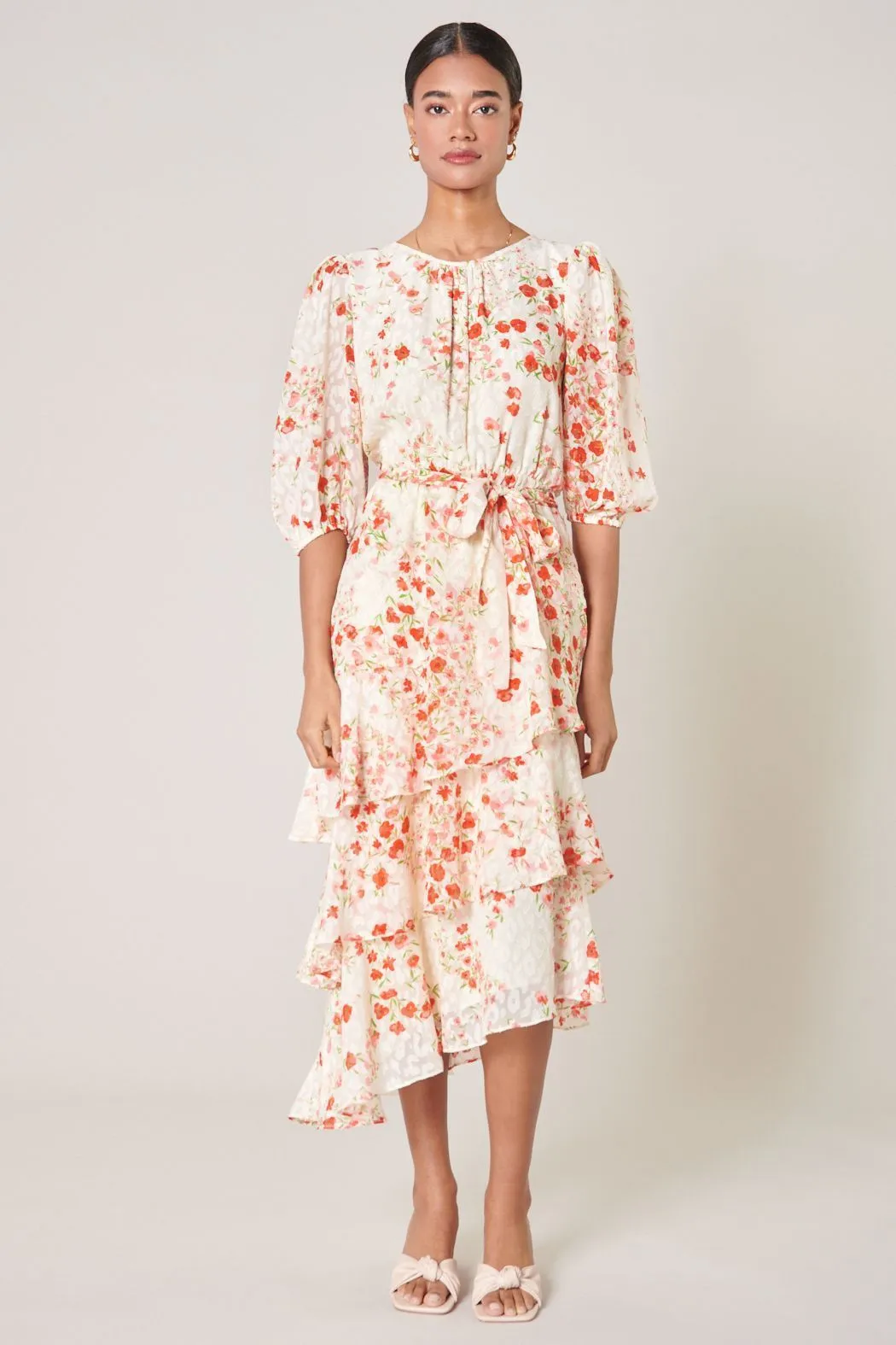 Love Bomb Celia Asymmetrical Ruffle Midi Dress