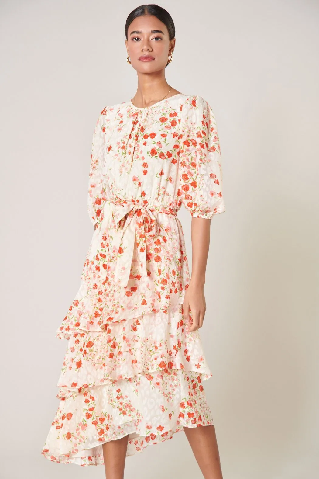 Love Bomb Celia Asymmetrical Ruffle Midi Dress
