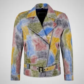 MONET Multicolored Waxed Men's Biker Leather Jacket