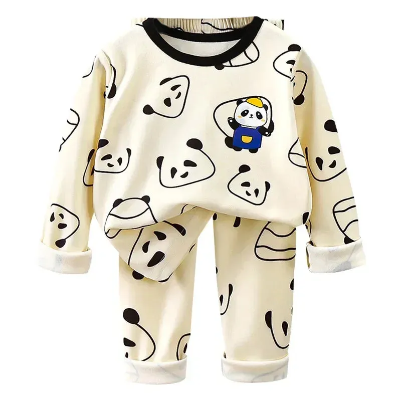 New Kids Boys Girls Pajamas Cute Cartoon Panda Long Sleeve T-Shirt Tops   Pants Baby Spring Autumn Sleepwear Clothing Sets