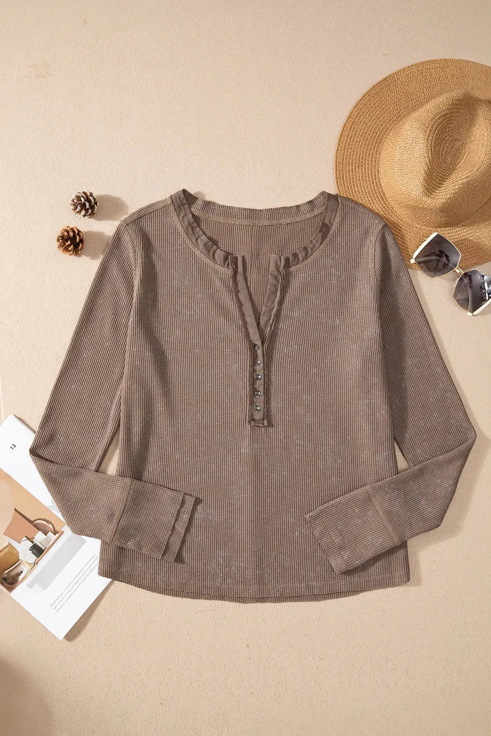 Notched Long Sleeve Top