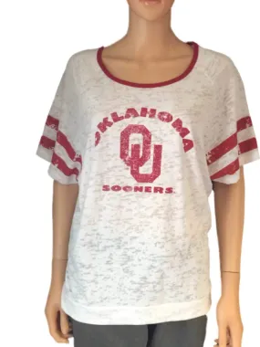 Oklahoma Sooners Blue 84 Women White Red Burn Out Short Cut T-Shirt