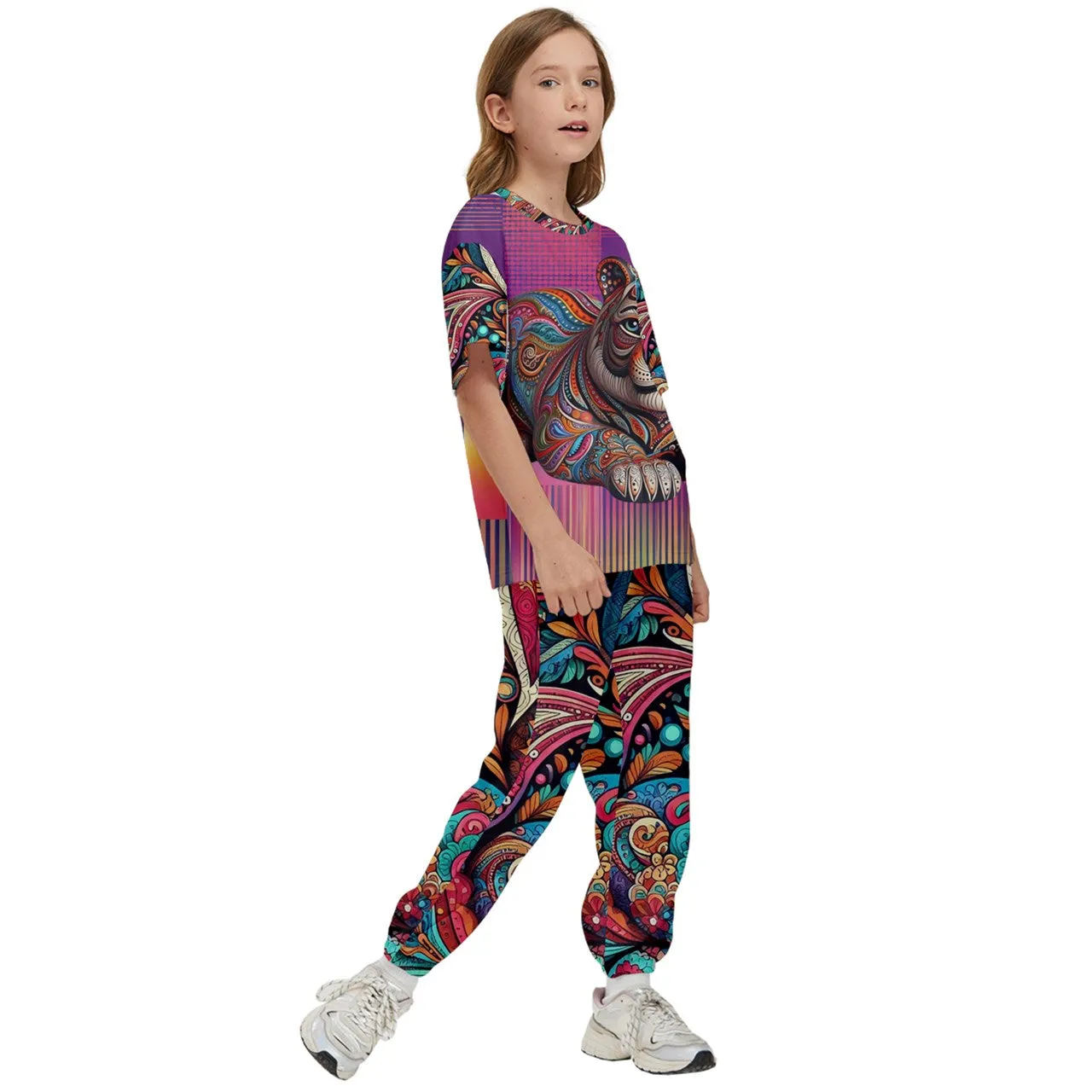 Paisley Tiger Girls' T-Shirt and Pants Sports Set