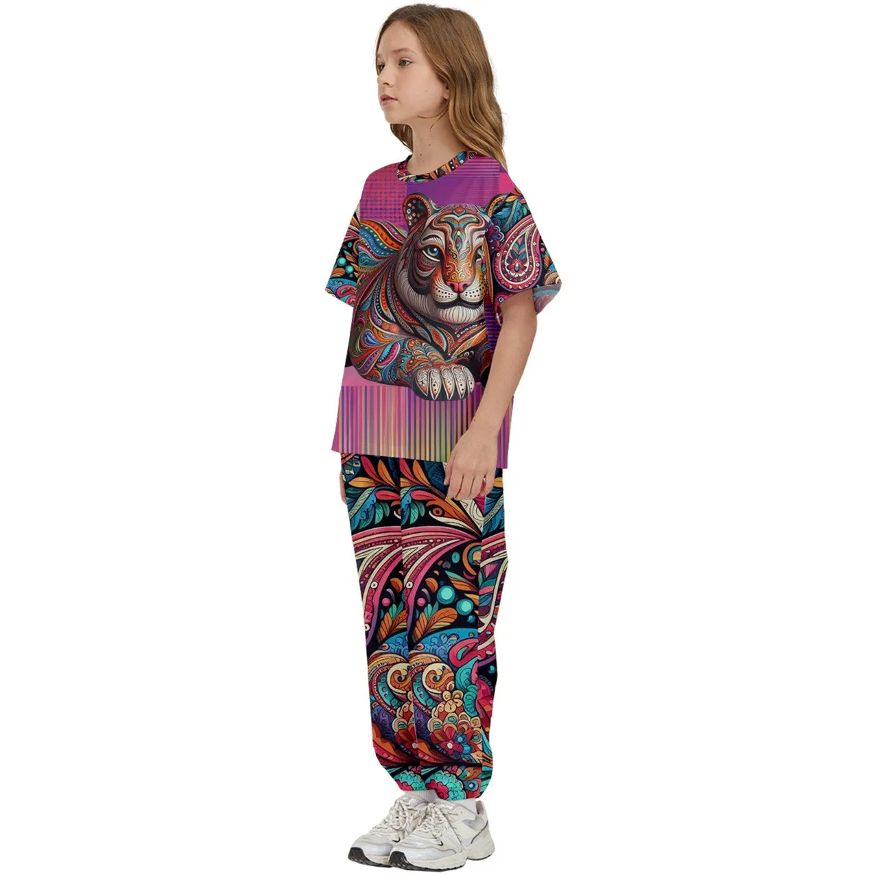 Paisley Tiger Girls' T-Shirt and Pants Sports Set