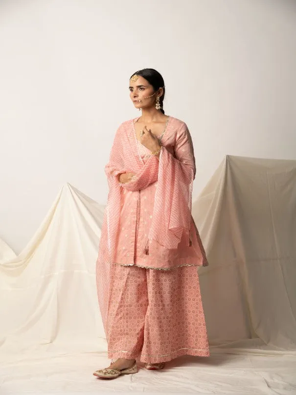 Peach Gota Chanderi Silk Palazzo Kurta Set (Set of 3)