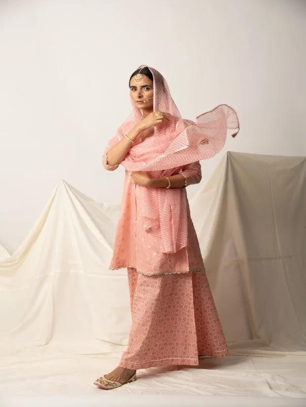 Peach Gota Chanderi Silk Palazzo Kurta Set (Set of 3)