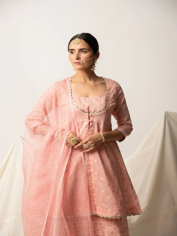 Peach Gota Chanderi Silk Palazzo Kurta Set (Set of 3)
