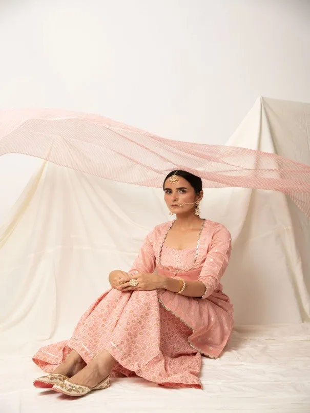 Peach Gota Chanderi Silk Palazzo Kurta Set (Set of 3)