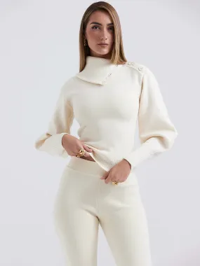 Polo Neck Top Elastic long Pant Sweater Suit